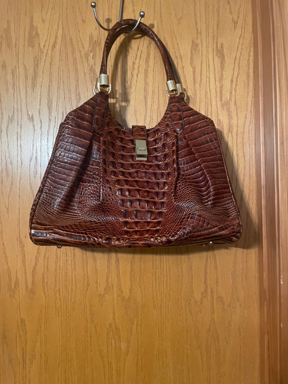 Brahmin Chestnut Croc-Embossed Leather Shoulder Bag